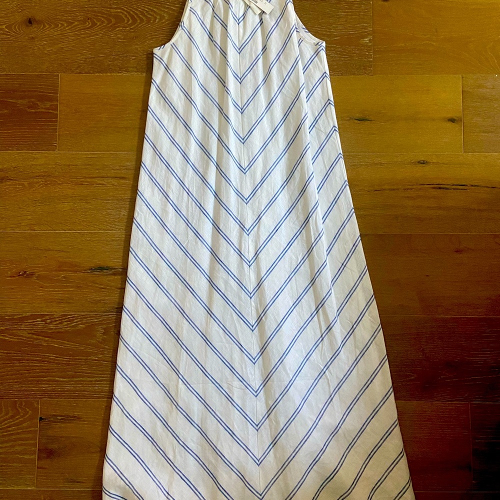 Brand new with tag, JCrew white and blue striped linen (lined) maxi dress